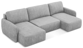 Colțar gri deschis extensibil/cu spațiu de depozitare cu tapițerie din chenille (în formă de "U") Lilo – Makamii