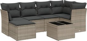 vidaXL Set canapele de grădină, 7 piese, cu perne, gri, poliratan