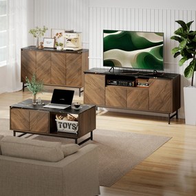 HOMCOM Mobilier TV, mobilier pentru televizor cu 4 uși, blat cu efect marmorat, rafturi reglabile, 120x39x76cm, nuc | Aosom Romania