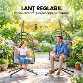 Outsunny Scaun Suspendat Tip Ou, Leagăn pentru Exterior cu Suport și Centură de Siguranță, Negru/Gri Deschis | Aosom Romania