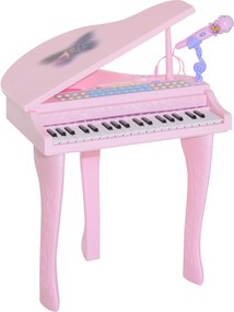 HOMCOM Pian electric 37 clape multifuncțional cu microfon difuzor Roz | Aosom Romania