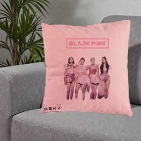 Perna Personalizata K-pop BLACKPINK Fotografie Grup Tinute Roz, 40x40 cm, Roz, Husa Detasabila, Perna Inclusa, BEKZ®
