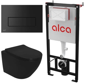 Set rezervor WC cu cadru incastrat Alca AM101/1120 si clapeta de actionare M578 negru mat plus vas WC Rea Carlo cu capac softclose