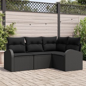 vidaXL Set de canapea grădină 4 piese cu perne Negru Ratan poli