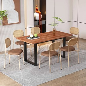 Set de 4 Scaune pentru Sufragerie Moderne din Rattan cu Structură Metalică, 60x50x48 cm, Maro