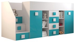 Pat multifuncțional 90 cm Toreno 3 (Alb + alb lucios + turcoaz lucios) (S). 1083321