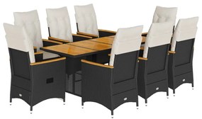 3276842 vidaXL Set mobilier de grădină cu perne, 9 piese, negru, poliratan