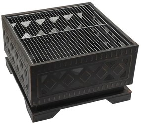 Vatră portabilă pe lemn cu grătar neagră/patină