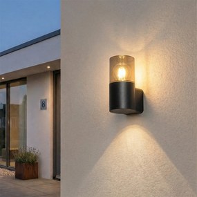 Aplică modernă de perete pentru exterior neagră cu abajur fumurie IP44 - Odense