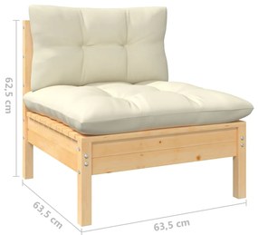 Canapea de gradina cu 3 locuri, cu perne crem, lemn masiv pin 1, maro si crem