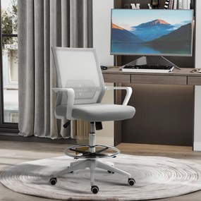 Vinsetto Scaun birou cu șezut înalt reglabil, pivotant 360°, plasă respirabilă, gri/alb, 64x59x104-124 cm | Aosom Romania