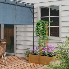 Outsunny Jardinieră cu spalier, ghiveci din lemn pentru plante cățărătoare, legume, 100 x 60 x 150 cm, natural | Aosom Romania