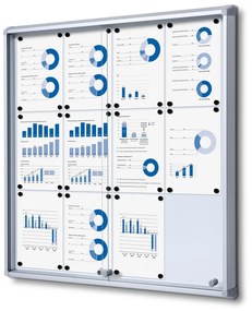 Vitrina de informatii interioare cu usi glisante 12 x A4 - spate tabla, aluminiu