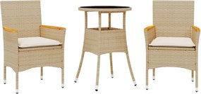 vidaXL Set mobilier de grădină cu perne 3 piese bej poliratan & sticlă