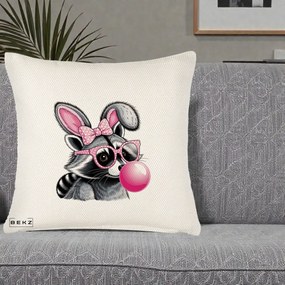 Perna Decorativa Raton cu Urechi de Iepure si Guma de Mestecat, 40x40 cm, Crem Reliefat, Husa Detasabila, Perna Inclusa, BEKZ®