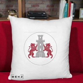 Perna Personalizata Cetatea Turnu Magurele Heraldic, 40x40 cm, Alb Pufos, Husa Detasabila, Perna Inclusa, BEKZ®