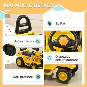 HOMCOM Excavator pentru Copii cu Cupă, Spătar și Spațiu de Depozitare Ascuns, Buldozer de Jucărie în PP și ABS, 80x26.5x39 cm, Galben și Negru | Aosom Romania