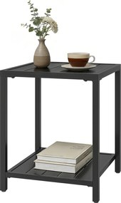 Outsunny Măsuță laterală 45 x 45 cm, rezistentă la intemperii, masă de grădină cu design cu lamele, raft, picioare reglabile, suport 30 kg | Aosom Romania