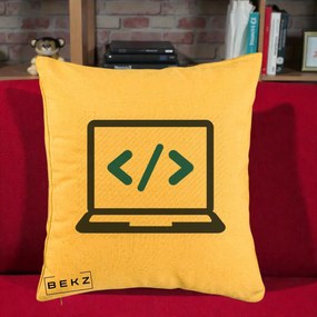 Perna Personalizata Laptop Cod HTML, 40x40 cm, Galben, Husa Detasabila, Perna Inclusa, BEKZ®