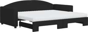 vidaXL Pat de zi cu extensie și saltele, negru, 90x190 cm, textil