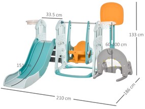 HOMCOM Tobogan pentru Copii cu Leagăn, Coș și Inele de Fotbal, Joc pentru Copii, 210x186x133 cm, Albastru | Aosom Romania