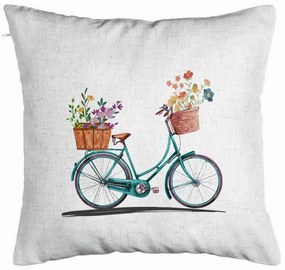 Perna Decorativa, Model Bicicleta Floarala, 40x40 cm, Alb Murdar, Husa Detasabila, Burduf