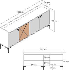 Consola, Hommy Craft, Venedik, 180 x 78 x 35 cm, pal melaminat, nuc/alb