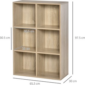 HOMCOM Bibliotecă Modernă cu 6 Cuburi, 65.5x30x97.5 cm, Culoare Stejar | Aosom Romania