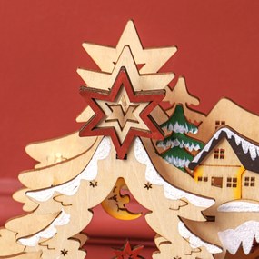 HOMCOM Sat de Crăciun în ținutul de iarnă, 20 LED-uri, multistrat, lemn natural, 45 x 12 x 30 cm | Aosom Romania