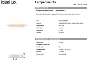 Bec LED dimabil, R7S cob 08W 580lm 3000K cri80