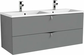 Set dulap baza suspendat gri Oristo Siena cu 2 sertare si lavoar din compozit Amelia 2 cuve 120 cm