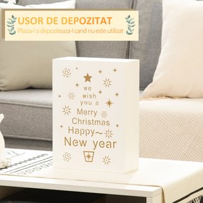 Calendar de Advent de Craciun in forma de carte cu litere si decoratiuni tematice, 22x9x30 cm, din placaj, alb HOMCOM | Aosom Romania