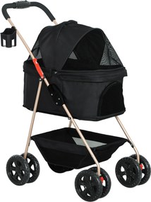 PawHut Cărucior pentru Animale de Companie 3 în 1 cu 4 Roți și Geantă de Transport Detașabilă, 76x50x102 cm, Negru | Aosom Romania