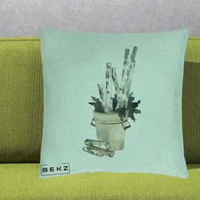 Perna Decorativa Butuci de Mesteacan Watercolor, 40x40 cm, Verde Menta, Husa Detasabila, Perna Inclusa, BEKZ®