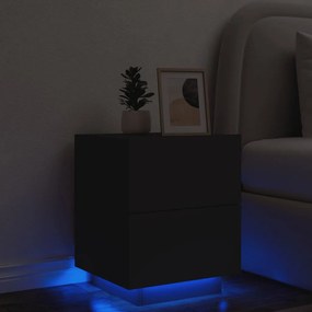 836737 vidaXL Noptieră cu lumini LED, negru, lemn prelucrat