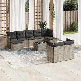 3250159 vidaXL Set mobilier de grădină cu perne, 10 piese, gri, poliratan