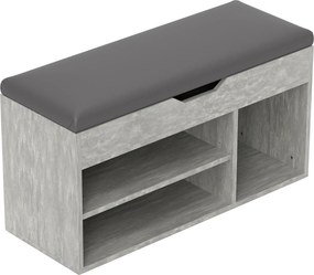 HOMCOM Bancă Hol cu 3 Rafturi Deschise, Spațiu Ascuns și Pernă Capitonată, Banca Pantofi, 80x30x45 cm, Gri | Aosom Romania