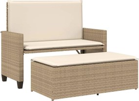 vidaXL Bancă de grădină cu perne și taburet, bej, poliratan
