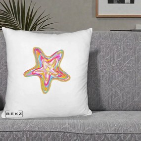 Perna Decorativa Stea de Mare Colorata Psiheledic, 40x40 cm, Alb Pufos, Husa Detasabila, Perna Inclusa, BEKZ®