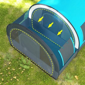Outsunny Cort de Camping Impermeabil, Cort cu 5 Locuri, Zonă Separată de Dormit și Living, 480x260x200 cm, Gri și Albastru | Aosom Romania