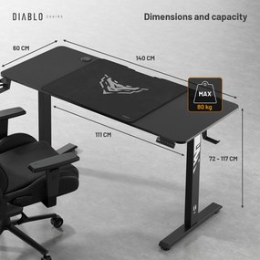 Birou Cu Înălțime Reglabilă Diablo X-Tensio 1400 Negru