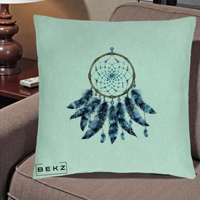 Perna Personalizata Prinzator de Vise cu Pene Albastre, 40x40 cm, Verde Menta, Husa Detasabila, Perna Inclusa, BEKZ®