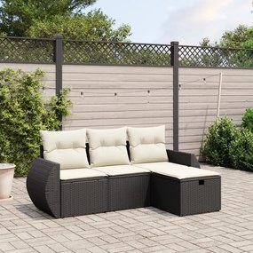 3264062 vidaXL Set mobilier de grădină cu perne, 4 piese, negru, poliratan