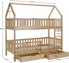 Pat etajat pentru copii 90 cm Virtuoso (natural) (cu somieră) (cu sp. depozitare). 1116556