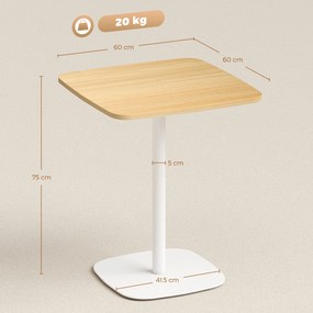 HOMCOM Masă de Bucătărie Pătrată 60 cm, Blat Efect Lemn, Bază din Oțel și Picioare Antiderapante, Lemn Natur | Aosom Romania