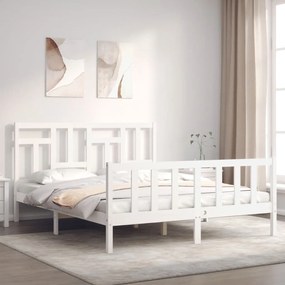 3193152 vidaXL Cadru de pat cu tăblie, alb, 160x200 cm, lemn masiv