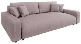 Canapea roz-deschis extensibilă, cu spațiu de depozitare, cu tapițerie din catifea reiată 234 cm Sara – Ropez