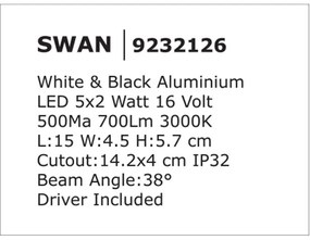 Corp incastrabil tavan fals cu 5 spoturi LED SWAN alb/ negru NVL-9232126