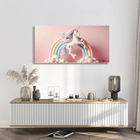 Tablou unicorn de poveste pe un curcubeu pastel
