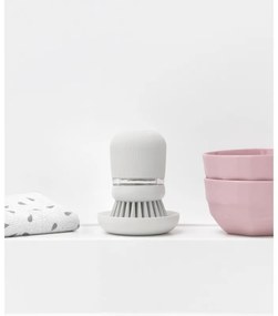 Dozator detergent de vase cu perie Brabantia Sinkside 1003318, 100 ml, Peri din poliester, Suport, Gri deschis